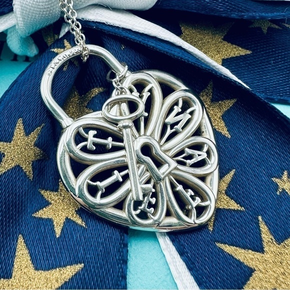 Tiffany & Co. Filigree Heart Lock Key Charm Necklace 18” with Packaging - Picture 4 of 9